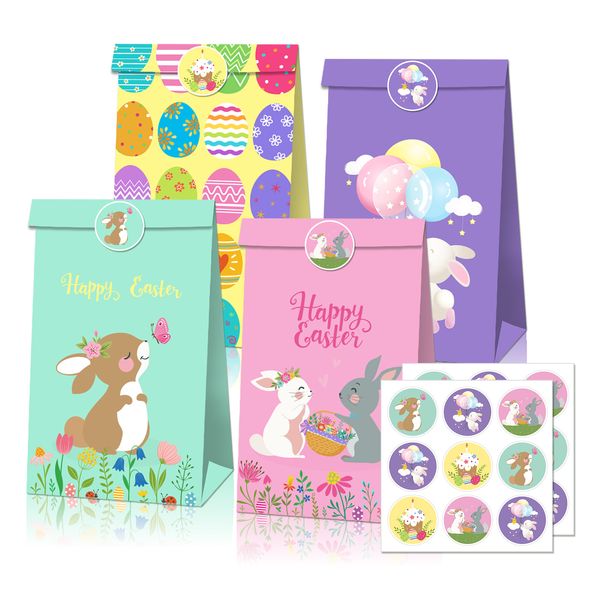 12pcs Páscoa Páscoa Envoltório Sacos, Bunny Kraft Papel Treat Bag Gintura De Ovo Pacote Doces Para Crianças Festa Presentes Embrulho