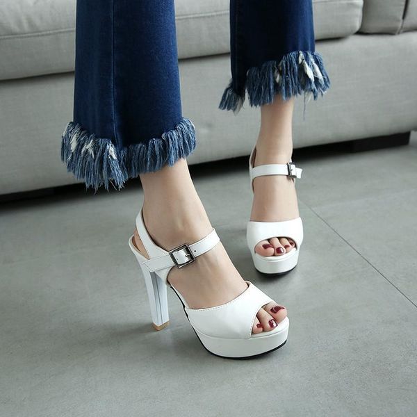 

ladys casual high heels sandal summer woman shoes pink purple white sweet platforms peep toe female plus size shoe party sandals, Black
