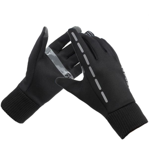 

oudoor touch-screen waterproof gloves plush reflective non-slip mittens for riding sports bike full finger cycling, Black
