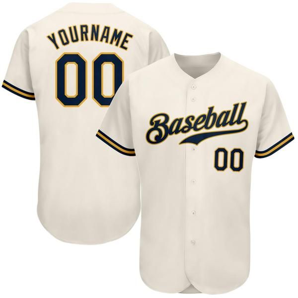 

custom cream navy-gold authentic baseball jersey, Blue;black