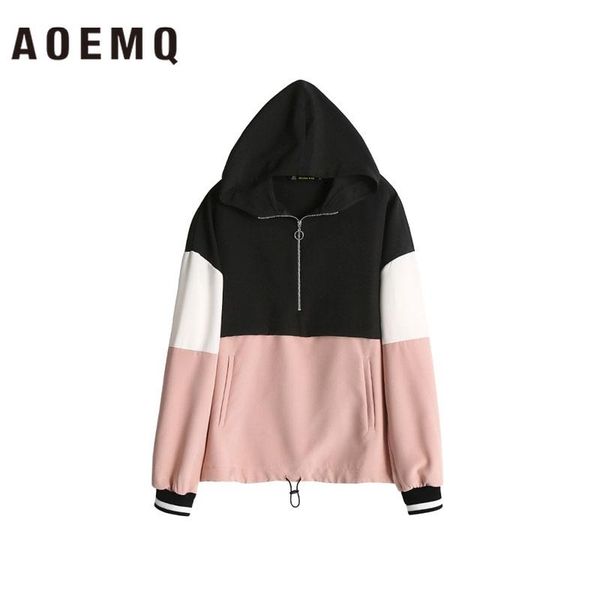 

women's jackets aoemq high street coat casual outwear with zipper adjustable coats cardigan patchwork striped hooded clothing, Black;brown