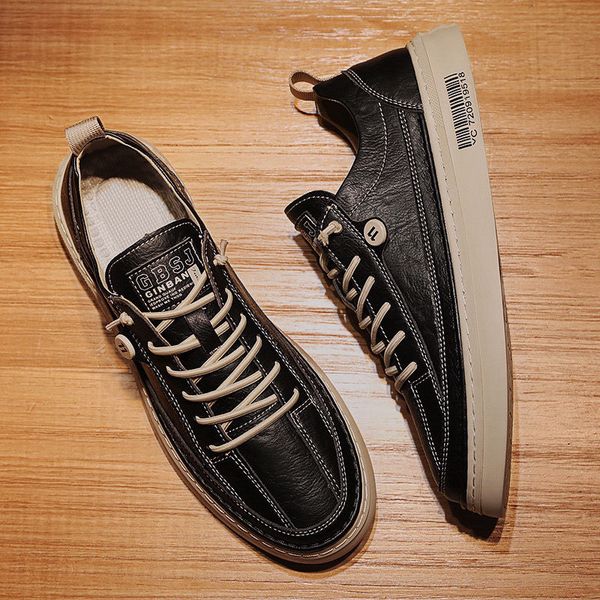 

spring and summer breathable board shoes male korean version trend all-around leather shoes leisure waterproof small white shoes