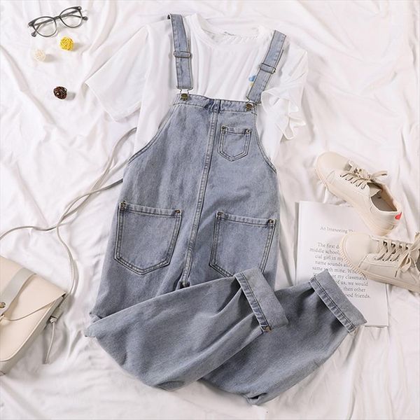 

denim overalls loose fitting haren women jean trousers slimming jumpsuit jumpsuits casual, Blue