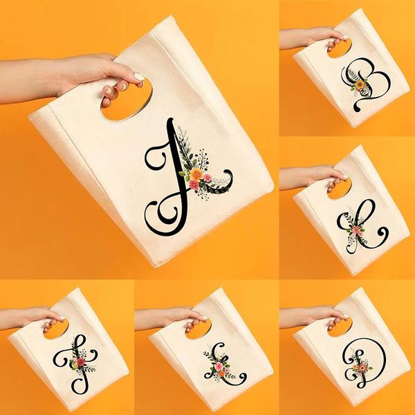 

storage bags letter print functional cooler lunch box bag portable insulated canvas bento tote thermal picnic school food pouch gifts