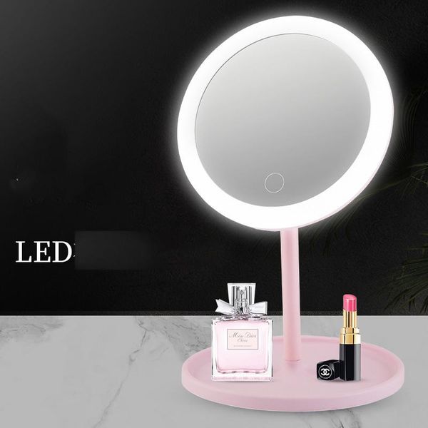 

compact mirrors 1pcs led makeup mirror with light lamp storage deskrotating cosmetic adjustable dimming usb vanity