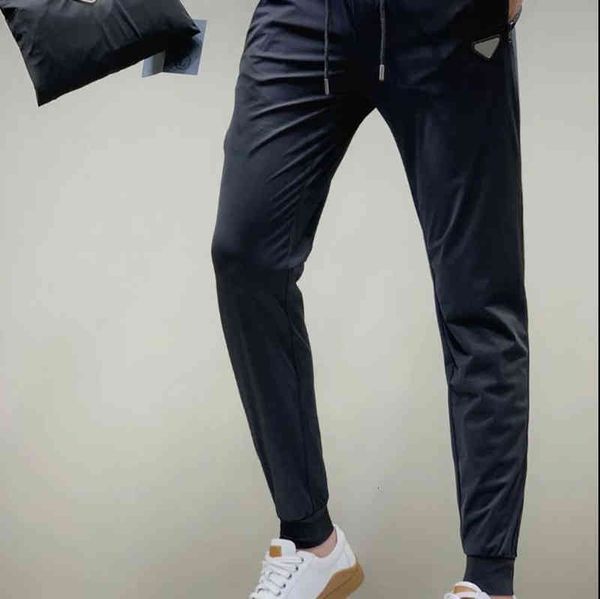 

fashion casual summer mens pants comfortable and breathable high elastic ice silk trousers fitness running wear, Black