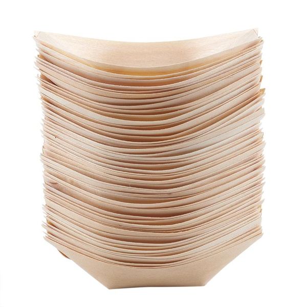 

50x finger - bowls, "boat" biodegradable wood 11 cm x 6.5 disposable dinnerware