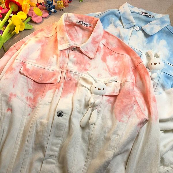 

women's jackets trendy tie-dyed denim jacket for women spring and autumn 2021 loose doll couple's, Black;brown