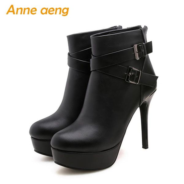 

boots 2021 winter women ankle platform high heels zip round toe ladies motorcycle black shoes size 33-42