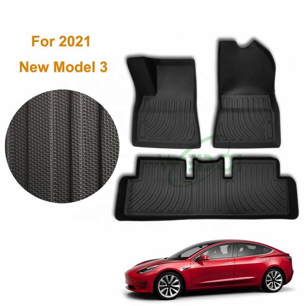 Per Tesla Model 3 2021 Tappetini per auto per auto Tappetini per piedi in gomma TPO 3D per tutte le stagioni Tappetino inodore Tappetino per vassoio impermeabile Accessori interni anti-scivolo / resistente ai graffi