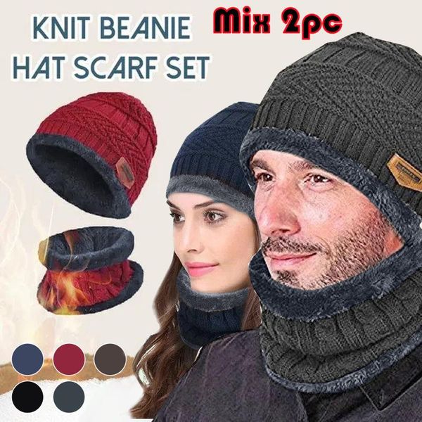 

beanies 2pc cap winter thermal plush hat with scarf woolen cycling windproof keep warm fashion knitting casquette