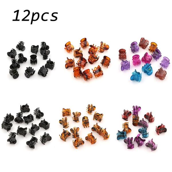 

12pcs /setplastic mini hair clip 6 claw cute clips plastic colors hairpin clamp for ladies headwear styling tools accessories, Slivery;white