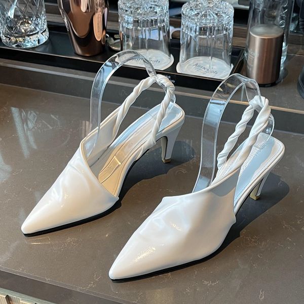 

2021 women pumps thin high heels slingback sandals slippers shoes woman elegant pointed toe heel sandals shoes ladies pumps, Black