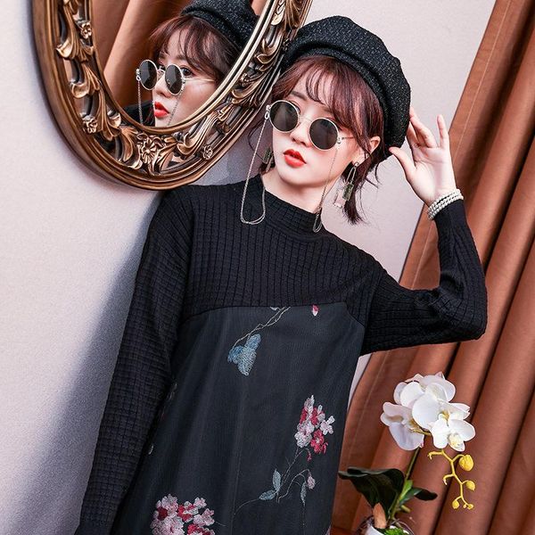 

casual dresses large autumn dress 2021 high end embroidered for women, Black;gray