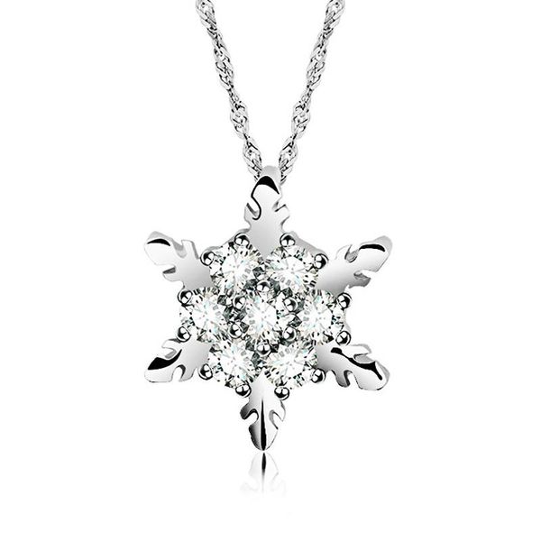 

pendant necklaces simple classic fashion lady blue crystal snowe zircon flower sier color nelaces & pendants jewelry gift for women, Silver