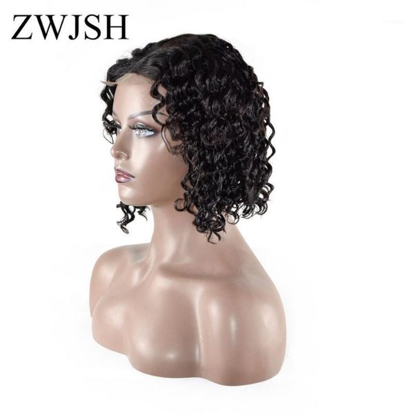 

deep curly lace closure wig human hair wigs for women wave 4x4 peruvian prelucked hairline1, Black;brown