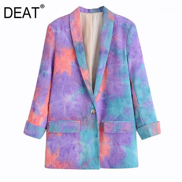 

[deat] tie-dye hit color women pockets blazer lapel long sleeve loose fit jacket fashion tide spring autumn 2021 13t453 women's suits &, White;black