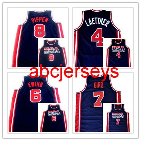 

men women youth #4 christiasn laettner #6 patrick ewing #7 larry bird #8 scottie pippen team jersey retro basketball jerseys stitched on nca, Black