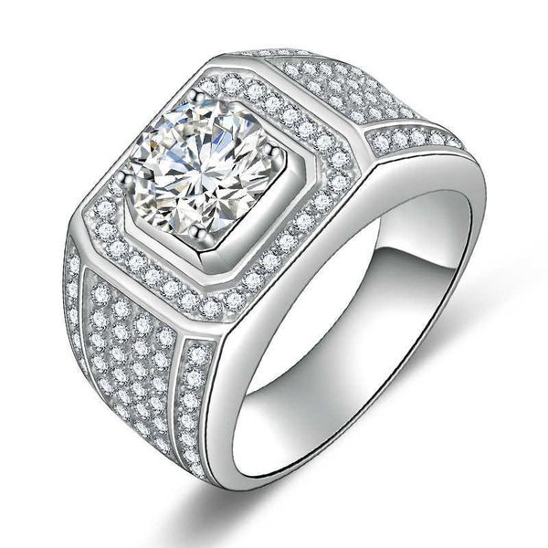 

full diamond simulation mosang diamond honeycomb ring platinum plated wide edition men's diamond ring, Golden;silver