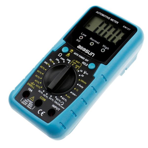 Multimeter Allosun EM127 Kfz-Multimeter, Motordrehzahlmesser, Zündsystem, DC, Volt, Temperatur, Frequenz, Diodendiagnose-Tester