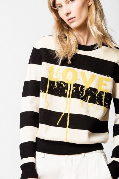 

sweater 2021 Autumn / Winter Sweet Girl Heart Letter Print Stripes Loose Pullovers Ro03, White;black