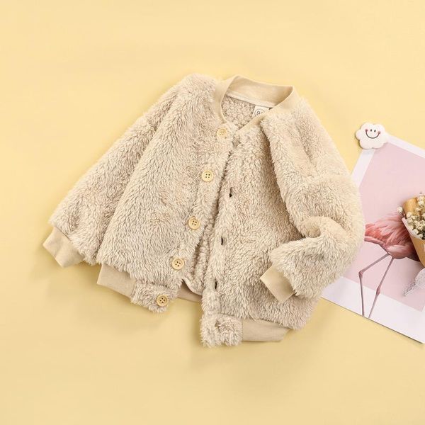 

jackets 1-6y autumn winter kids girls boys fleece coat 2 colors solid color long sleeve single breasted thick fur jacket, Blue;gray
