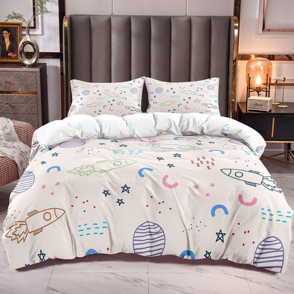 

bedding sets cartoon universe world duvet cover for kids microfiber white reverse children teens comforter with rockets planets print