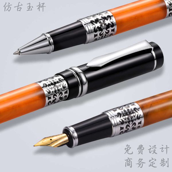 

high grade metal pen business signature pearl que jade gift box set design