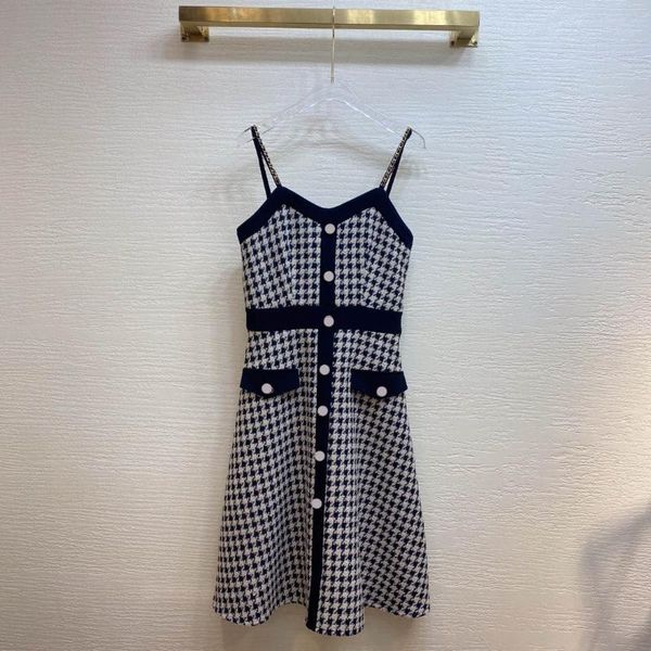 

casual dresses high-end niche houndstooth dress for women 3d cut high waist slim single breasted slip lady winter 2021, Black;gray