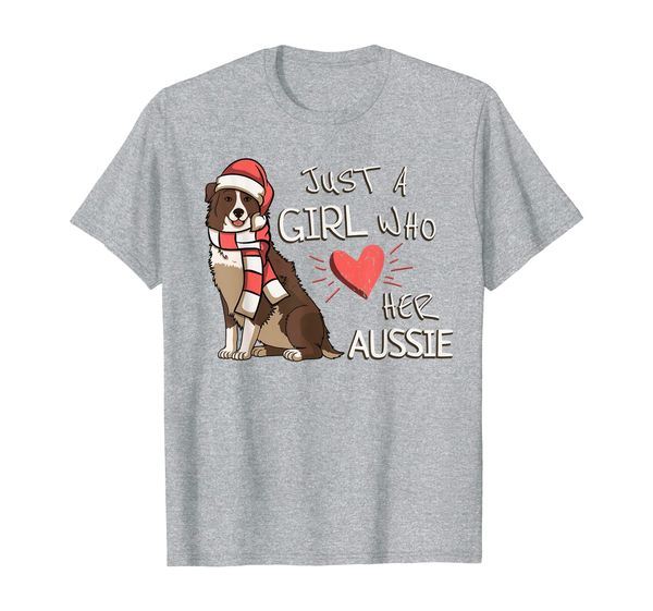 

girl who love aussie dog with santa claus hat t-shirt, White;black