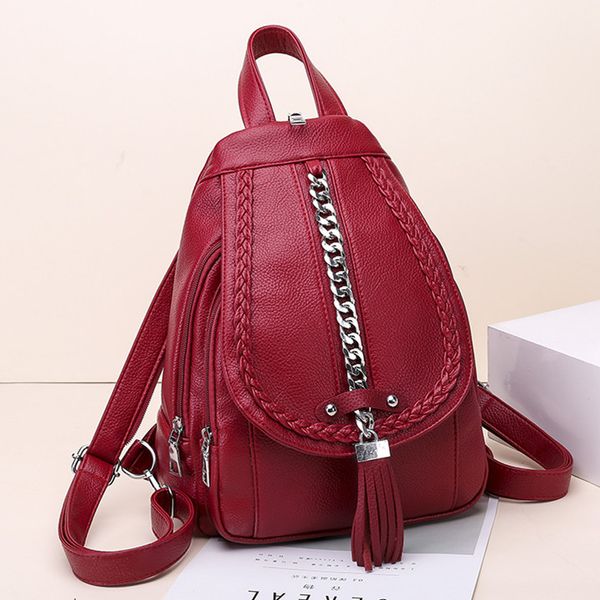 

women backpack soft pu leather multifunctional female shoulder bag girl chest bag travel backpack chain tassel design mochila l0