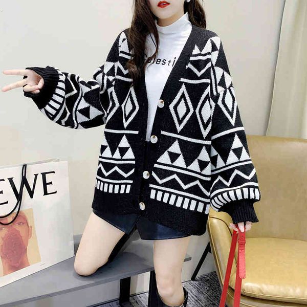 

women's sweaters cardigan loose knit coat winter plus size clothing 04os, White;black