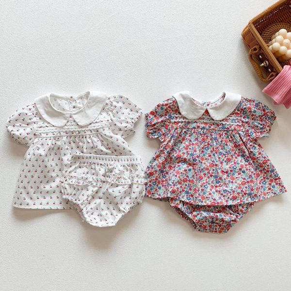 

clothing sets 2021 summer cute floral baby girl short sleeve clothes set fashion cherry print + shorts 2pcs suit outfits, White