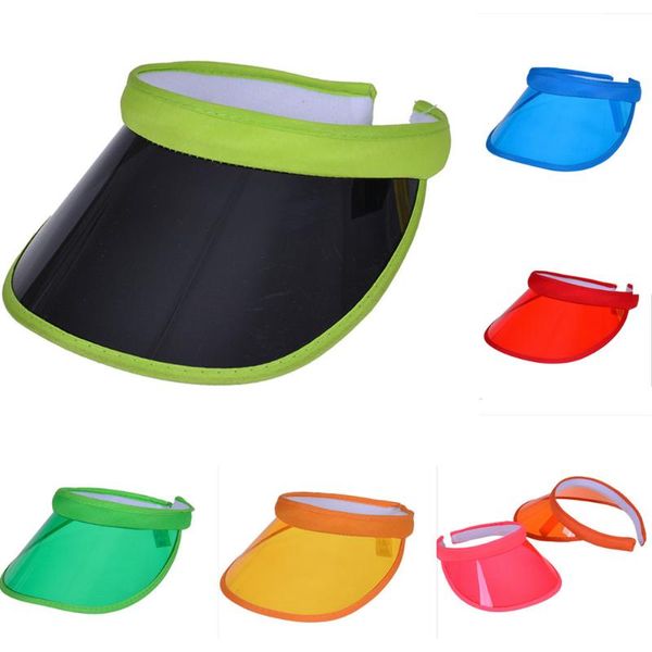

wide brim hats pvc plastic candy color summer baseball hat for women men anti-uv sunshade visor bicycle sun caps empty transparent, Blue;gray