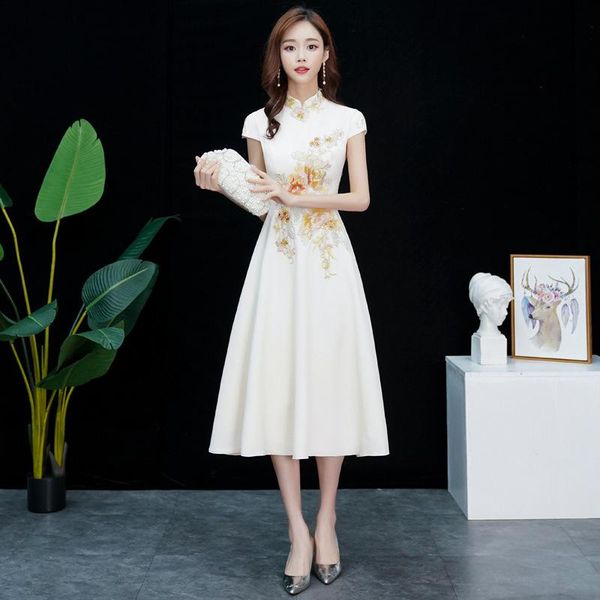 

ethnic clothing plus size s-3xl women elegant champagne dress chinese style long cheongsam daily flower embroidery qipao, Red