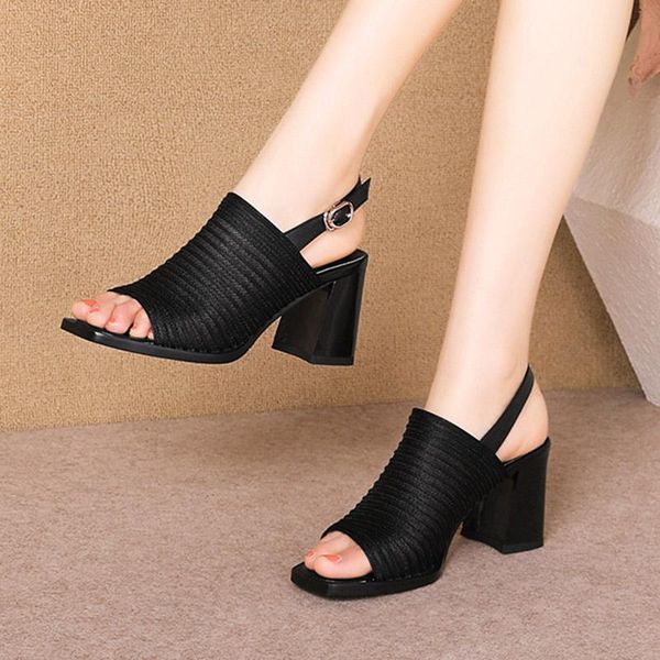 

dress shoes 2021 summer woman sandals peep toe high heels women pumps black party slip on sandalias mujer 8175n