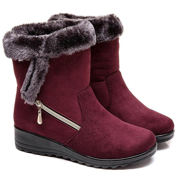 

boots faux women suede winter shoes woman wedges heels snow mid calf female booties, Black