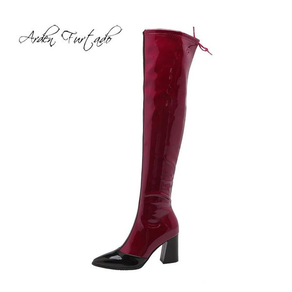 

boots arden furtado spring and autumn 2021 fashion women's shoes pointed toe chunky heels zipper over the knee big size 47 48, Black