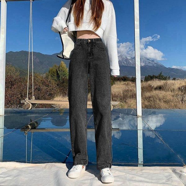 

women's jeans woman pants high waist straight spring and summer loose long pantalones vaqueros mujer, Blue