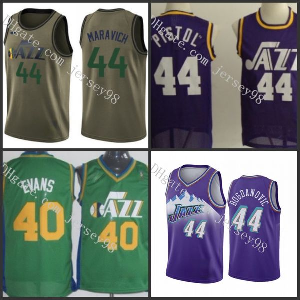 

utah jazz men #44 maravich #40 jeremy evans men retro jersey, Black