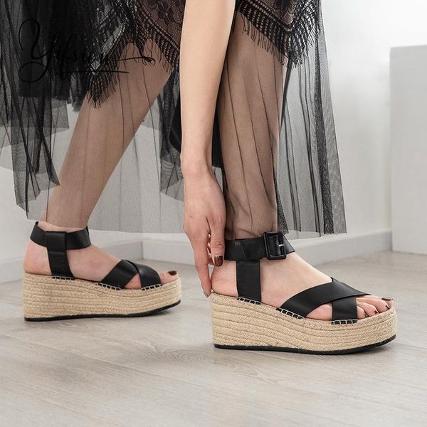 

ollymurs fashion style spring summer black white women sandals open toe buckle strap platform casual shoes woman