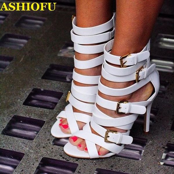 

handmade womens sandals buckle straps party prom summer shoes peep-toe evening club fashion, Black