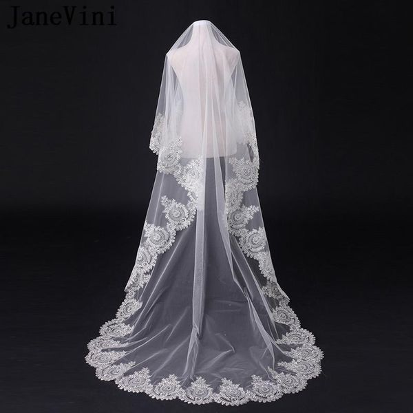 

bridal veils janevini 2021 elegant ivory cathedral veil one layer lace appliques edge beaded tulle 3m long wedding sluier ivoor, Black