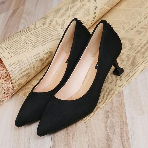 

dress shoes 2021 latest for women pumps high heels suede pointed toe slip on thin heel office standard size stiletto y21-60, Black
