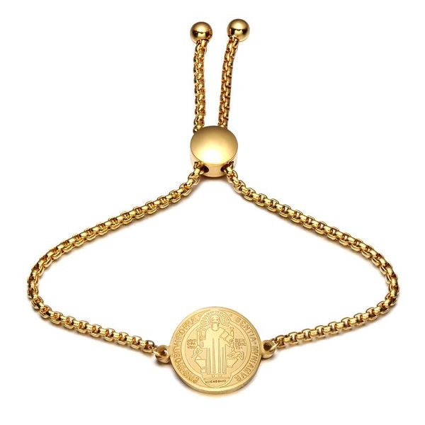 

charm bracelets catholic san benito bracelet femme gold color stainless steel adjustable jesus medal for women, Golden;silver
