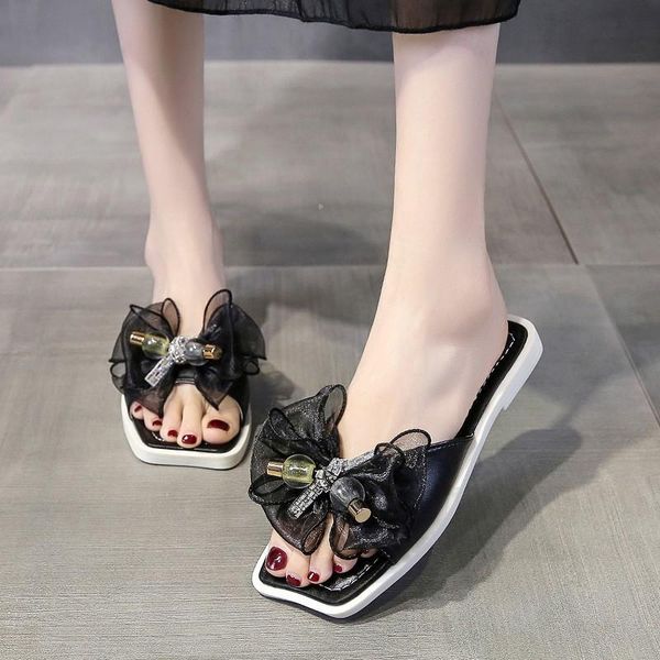 

women slippers lady shoes slides female flip flops outdoor elegant, Black