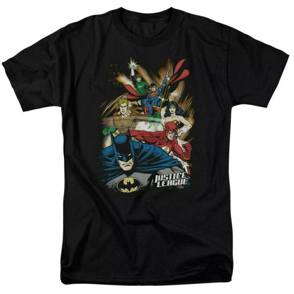 

Justice League Starburst T Shirt Licensed Comic Book Tee Black, White;black
