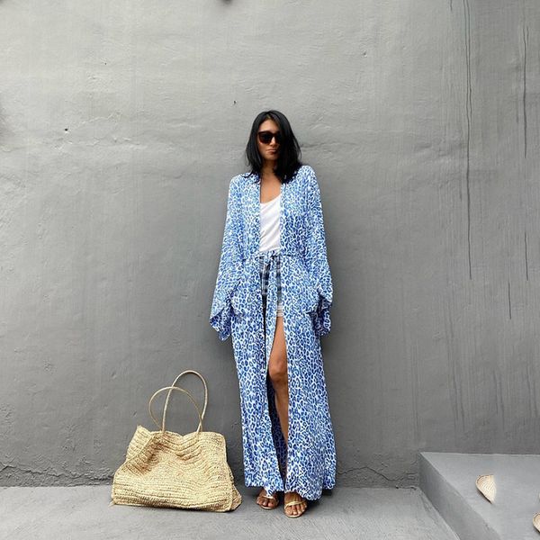 

women's swimwear leopard oversize beach cover up bohemian vintge cotton bikini outing holiday 2021 summer long cardigan f1np, White;black