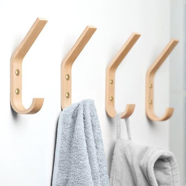 

4pcs wood wall hooks home gadget coat and hat hanger modern clothes hook shop supplies for bedroom dressing room (light ye & rails