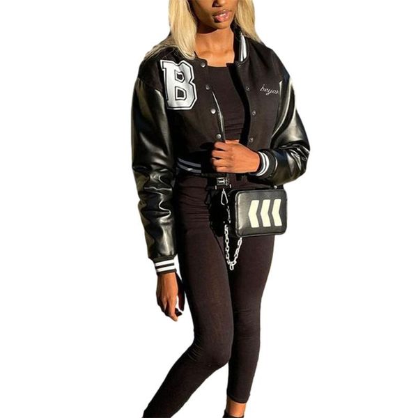 

women's jackets women loose style short coat, letters embroidery pattern long sleeve jacket with pocket, s/ m, Black;brown
